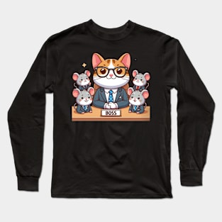 The Cute Cat Boss Chronicles: A Feline Feast of Fun Long Sleeve T-Shirt